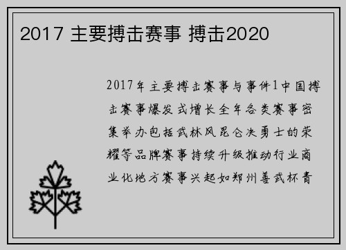 2017 主要搏击赛事 搏击2020